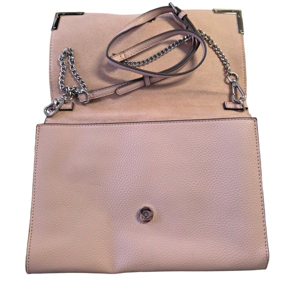 STEVE MADDEN Pink Pebble Leather Foldover Chain Strap Clutch Crossbody Bag - Picture 4 of 6